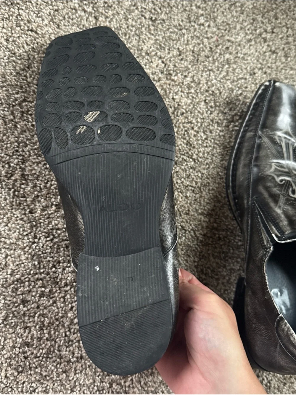 Aldo Men's Size 43 (9.5/10) Black Leather Slip-On Dress Shoes with Cross Detail